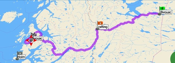 Capture 060.JPG (147.86 Kio) Vu 1689 fois donc aujourd'hui, je suis passé de la frontière avec la Suède à la côte de la mer de Norvège. je n'ai fait que 200 km. mais j'ai fait une rando le matin et 3 heures de rafting l'après midi.